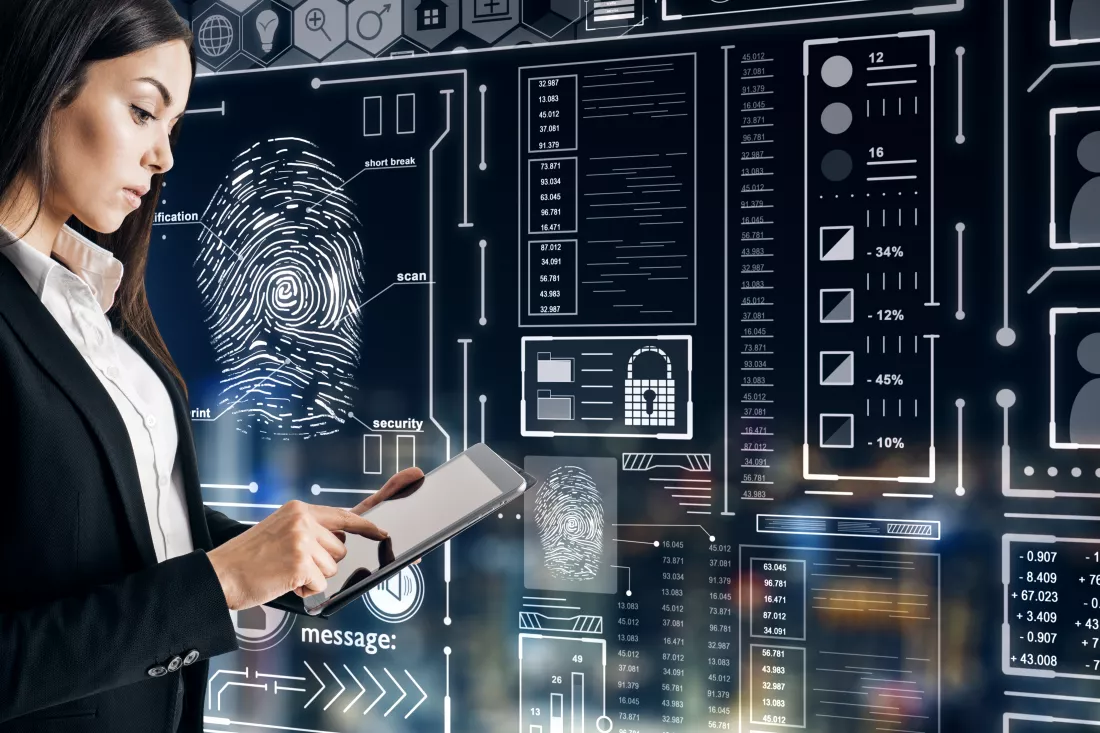businesswoman-using-tablet-with-abstract-glowing-blue-finger-print-hologram-blurry-night-city-background-access-safety-concept-double-exposure
